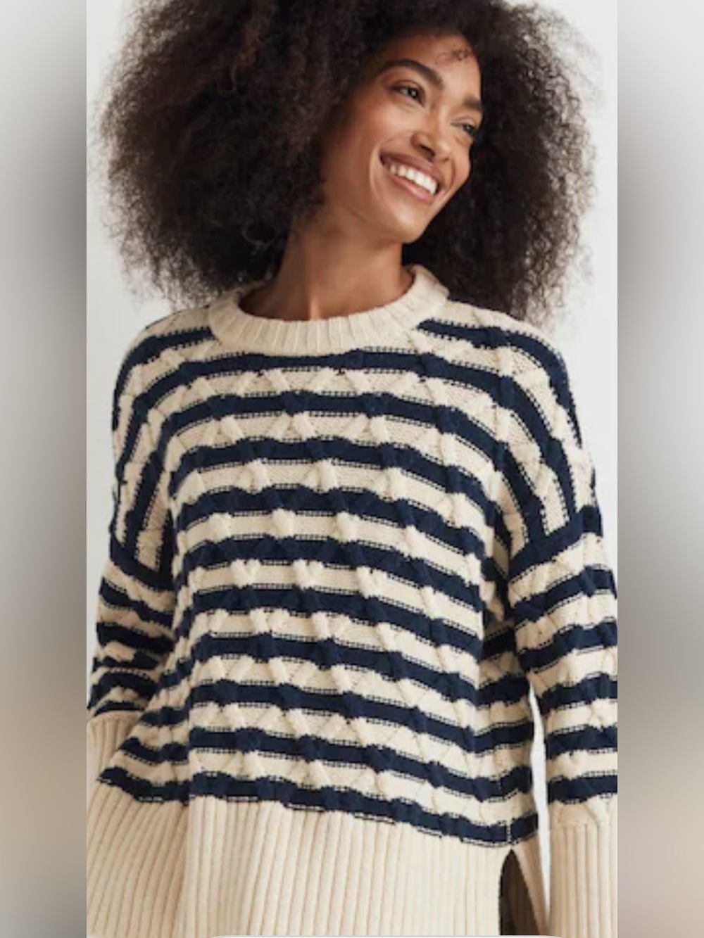 Madewell Navy and Cream Striped Crewneck Sweater